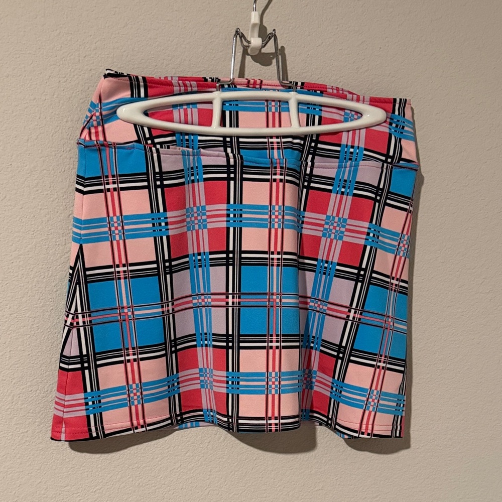 Golftini Plaid Mini Skirt in Pink & Blue XS